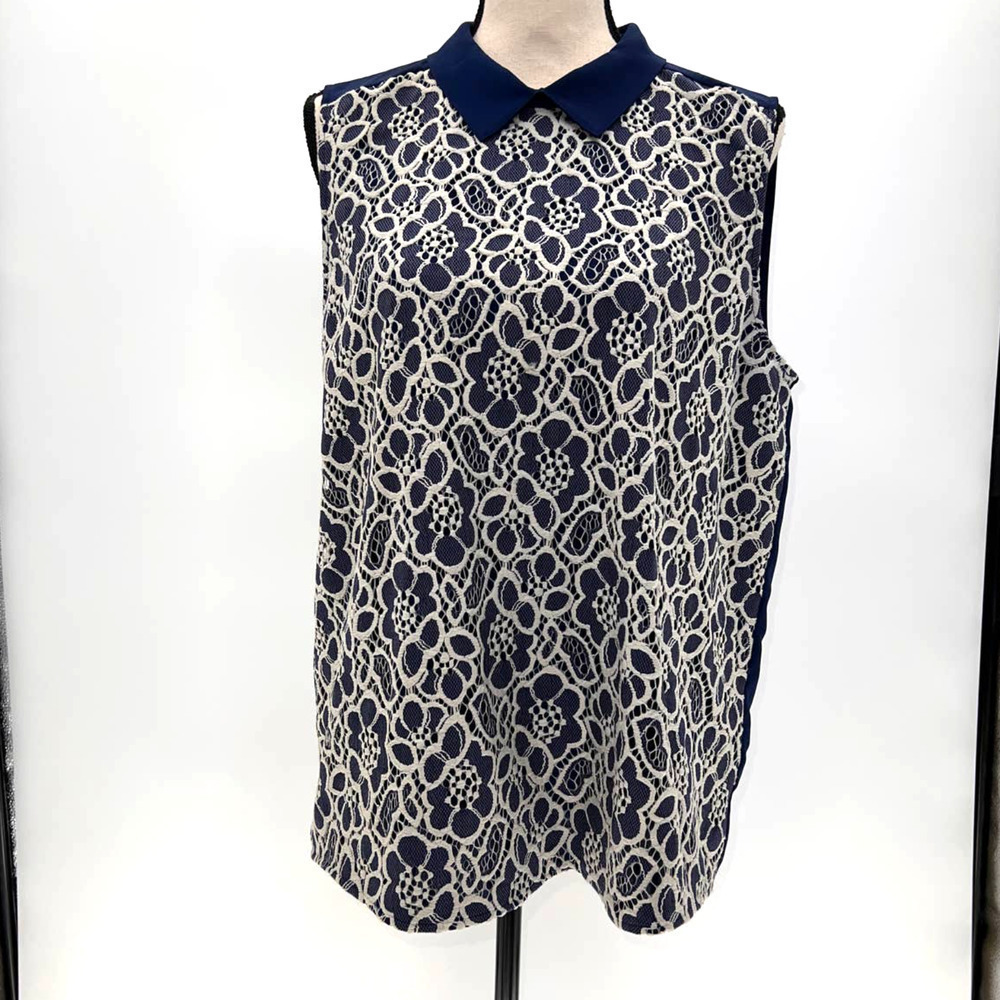 Halogen Blue with lace overlay sleeveless shirt - Large